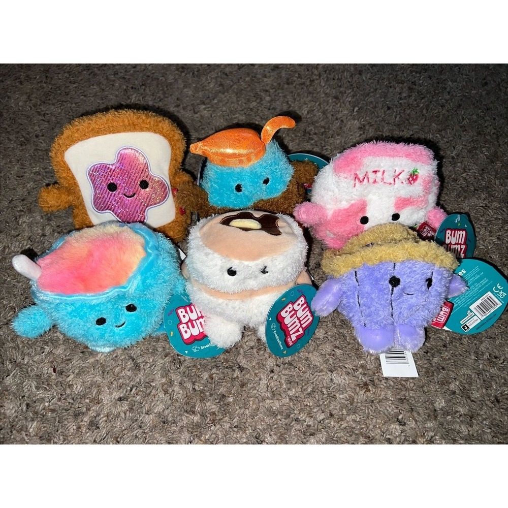 6 LOT Bum Bumz Russ Toy Plush - 4.5" BreakfastBumz Collectible‎ Bean Bags NWT